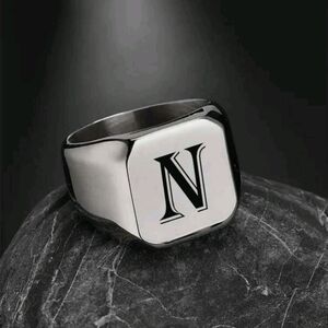 Stainless Steel Letter N Initial Square Signet Ring Size 10 NEW